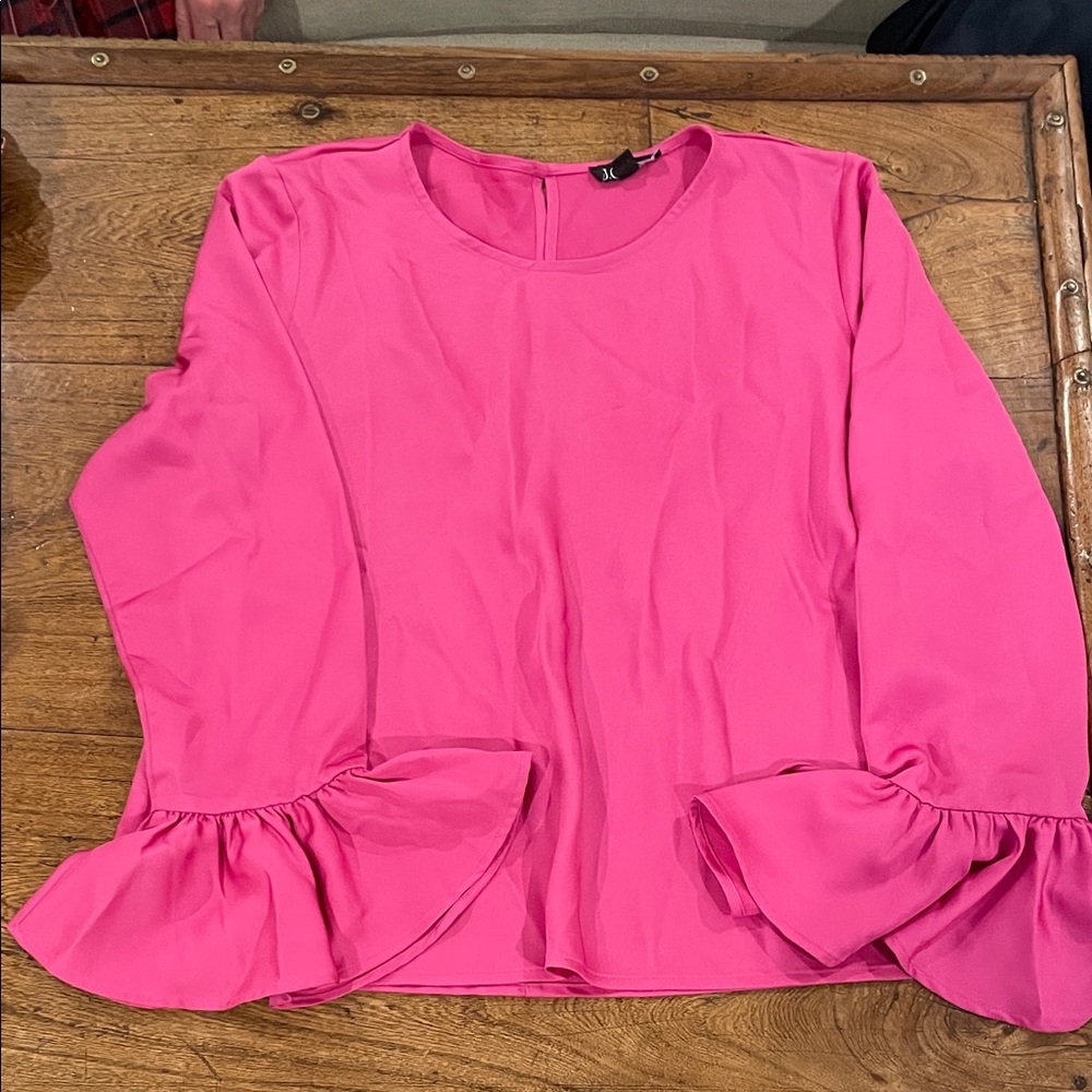 J. Crew Hot Pink Ruffle Cuff Blouse